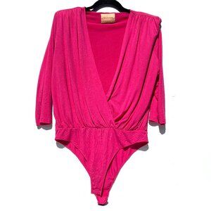 Women’s The Andamane Danielle Wrap-Front V-Neck Bodysuit, Hot Pink, Italy Med
